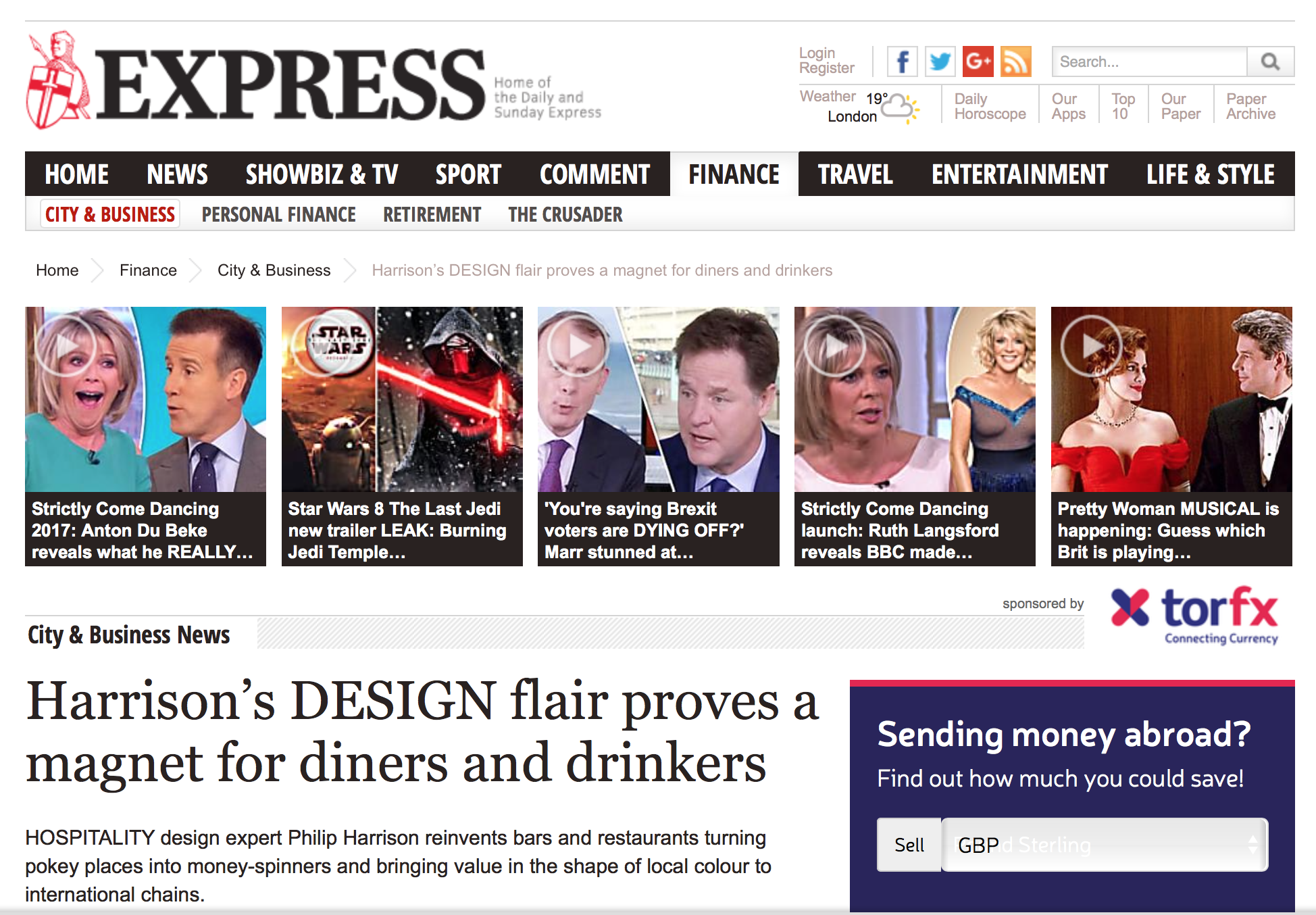 The Daily Express features Harrison Design – 27th September 2017
