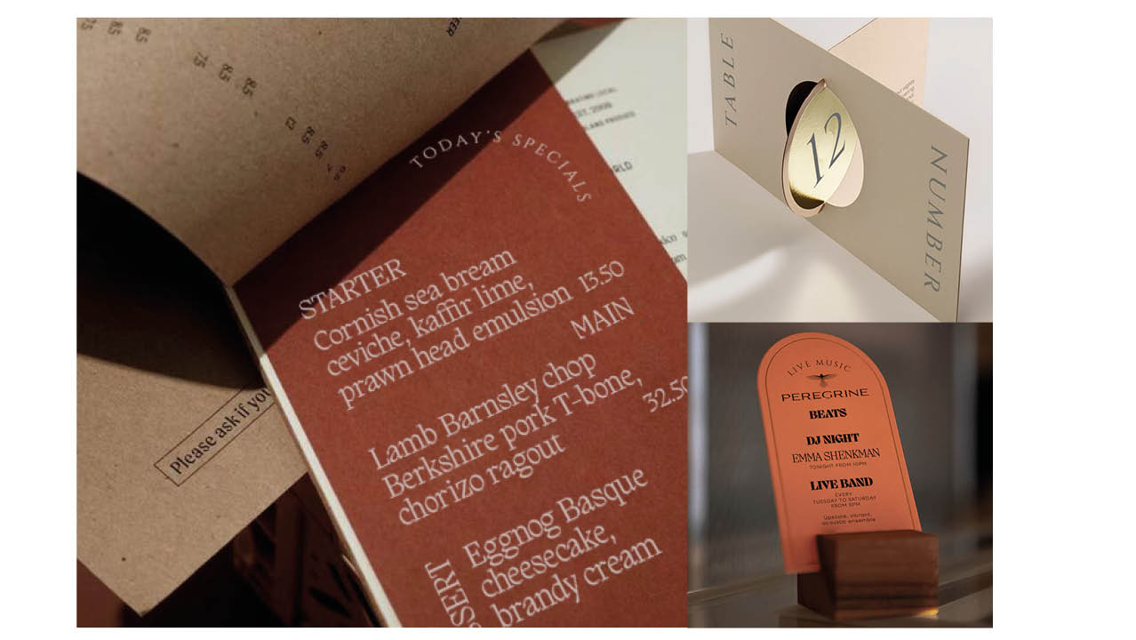 Peregrine restaurant menus.