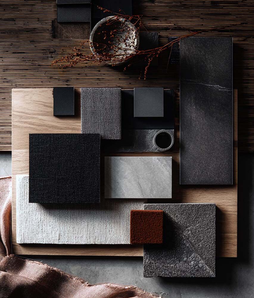 Interior design materials mood board.