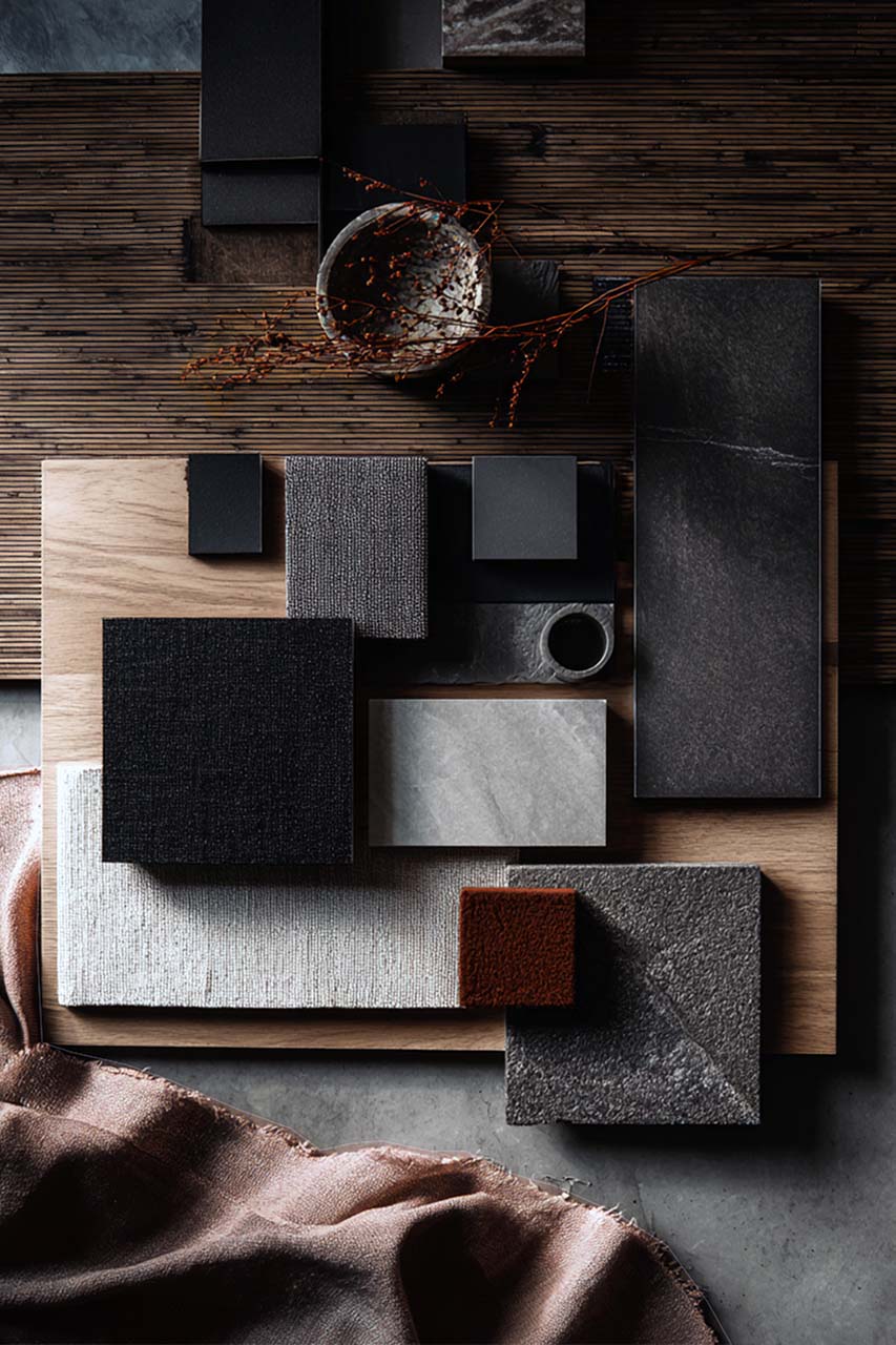 Interior design materials mood board.